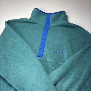 Vintage LL Bean Classic Fleece T Snap Pullover Mens Large Teal Long Sleeve 90s